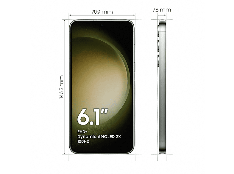 SAMSUNG GALS23 6.1P/5G/8N/8+128GB/GR — Smartphone, Verde, 8 GB RAM, 120 Hz, Snapdragon, vista 8