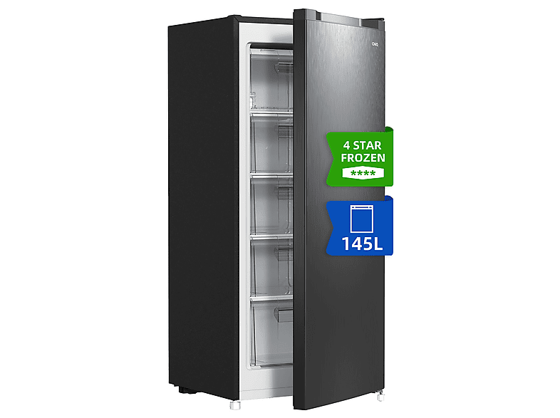 CHIQ FSD160D4E — Congelador vertical, 125,9 cm, 145 l, Color Metalico Cepillado Oscuro