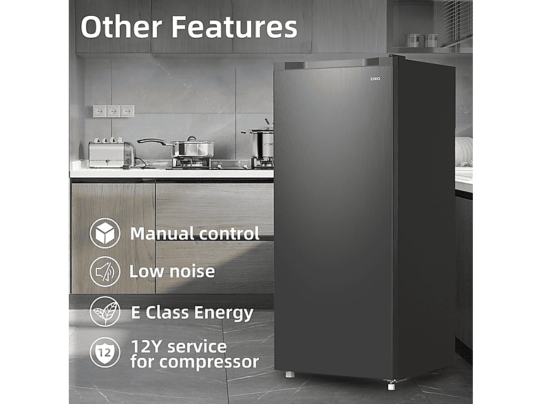 CHIQ FSD160D4E — Congelador vertical, 125,9 cm, 145 l, Color Metalico Cepillado Oscuro, vista 3