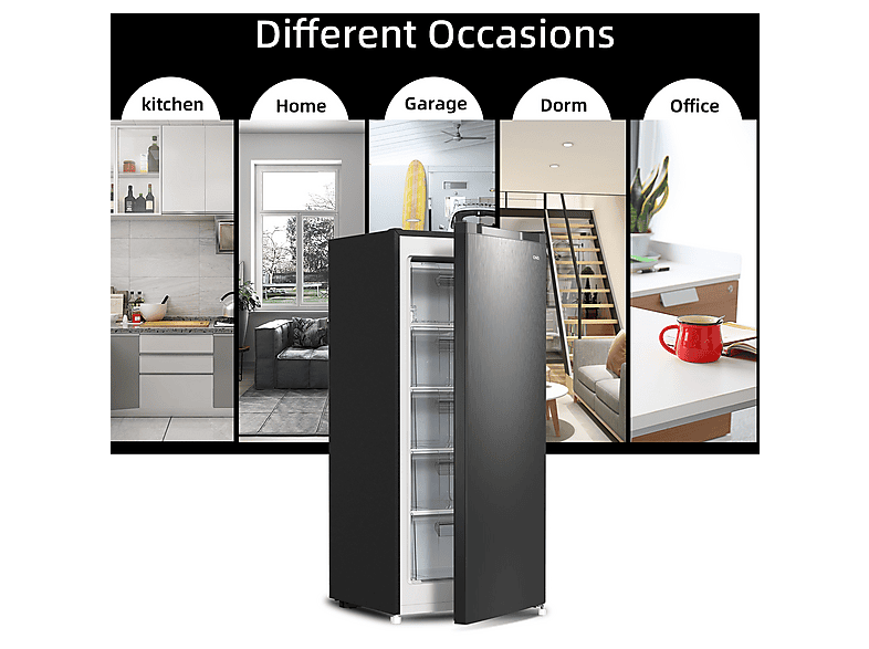 CHIQ FSD160D4E — Congelador vertical, 125,9 cm, 145 l, Color Metalico Cepillado Oscuro, vista 5