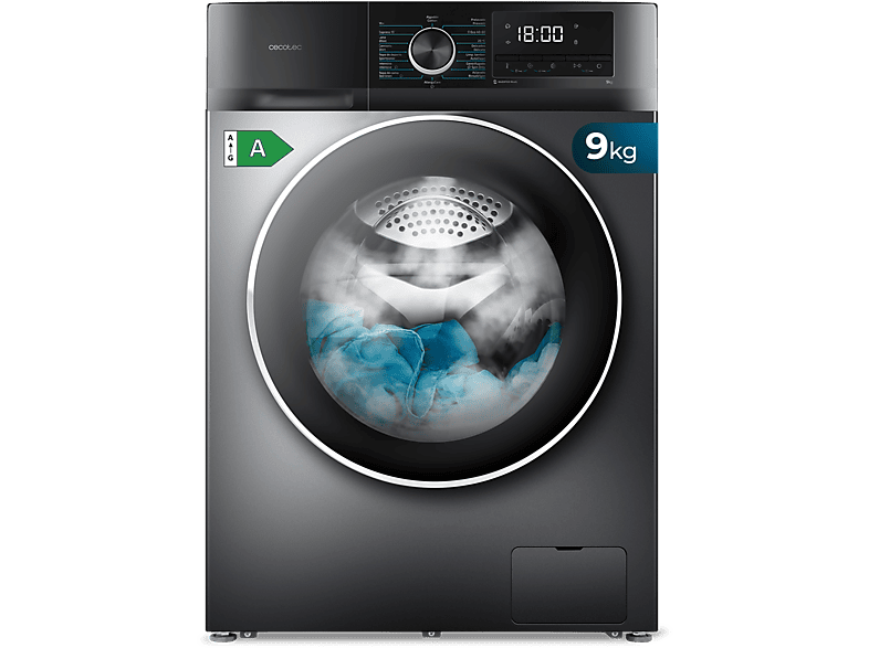 CECOTEC 2469 - BOLERO DRESSCODE 9500 INVERTER STEEL A — Lavadora carga frontal, 9 kg, 16 programas, 1400 rpm