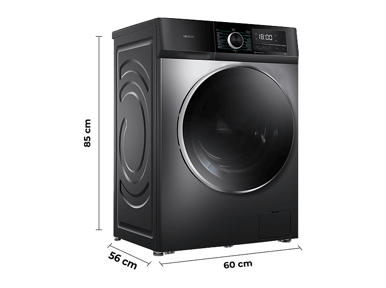 CECOTEC 2469 - BOLERO DRESSCODE 9500 INVERTER STEEL A — Lavadora carga frontal, 9 kg, 16 programas, 1400 rpm, vista 3