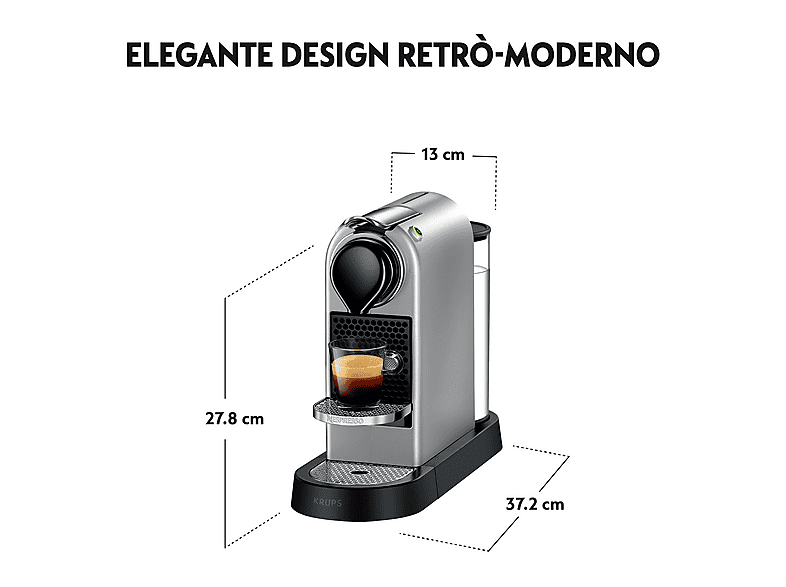 KRUPS XN741B CITIZ SILVER EU OR — Cafetera de cápsulas, 1260 W, Plata, 19 bar, vista 6
