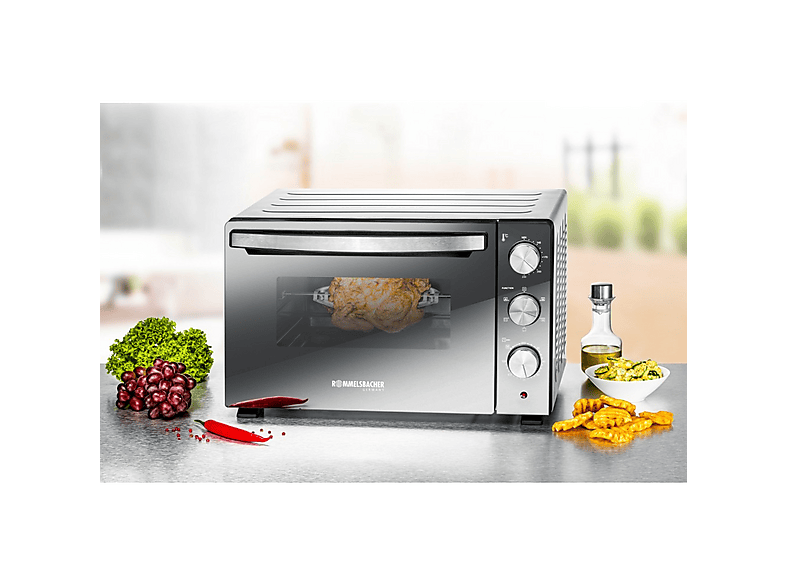 ROMMELSBACHER BGS 1500 — Mini horno, 1.500 W, 30 l, negro, plateado, vista 4
