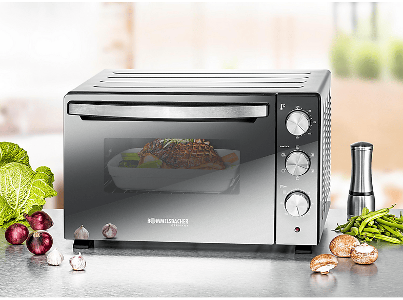 ROMMELSBACHER BGS 1500 — Mini horno, 1.500 W, 30 l, negro, plateado, vista 7