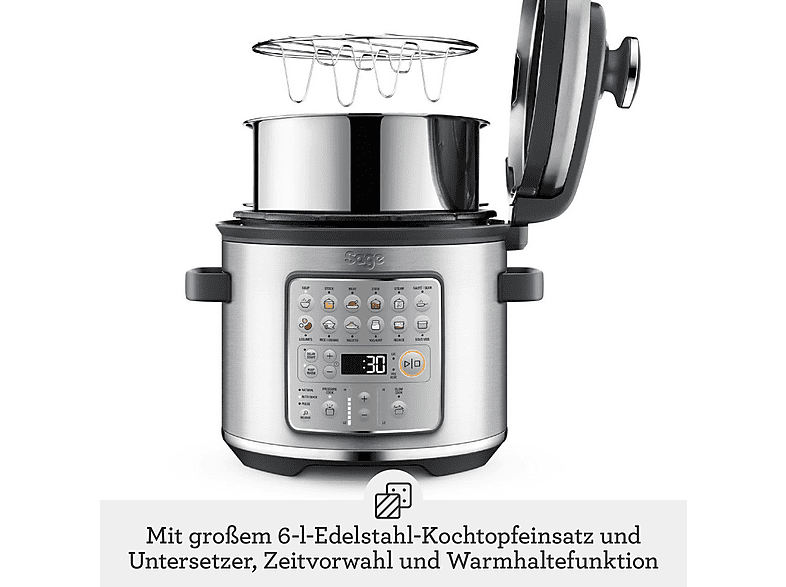 SAGE SPR680BSS2EEU1 THE FAST SLOW GO ACERO INOXIDABLE — Olla de cocción lenta, 6 l, Acero inoxidable cepillado, vista 3