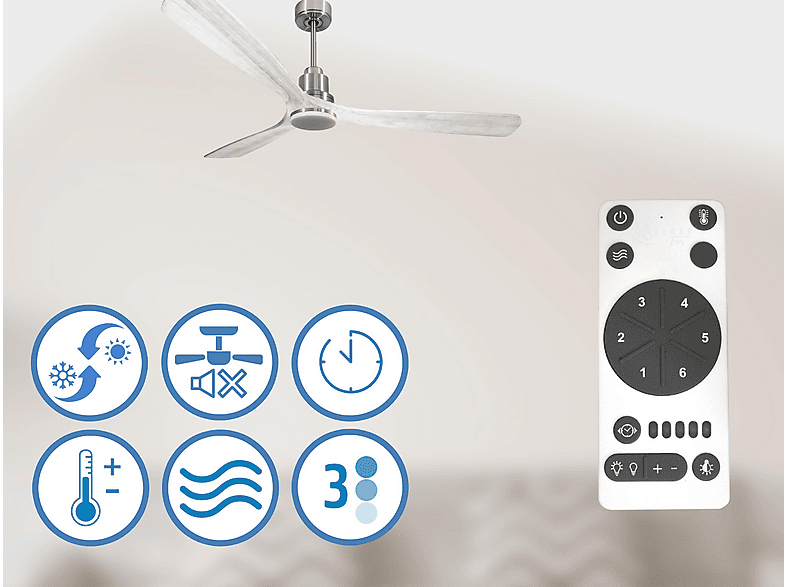 PURLINE MadeiraD166C04LED64552 — Ventilador de techo, 18 W, 6 velocidades, Plata, vista 6