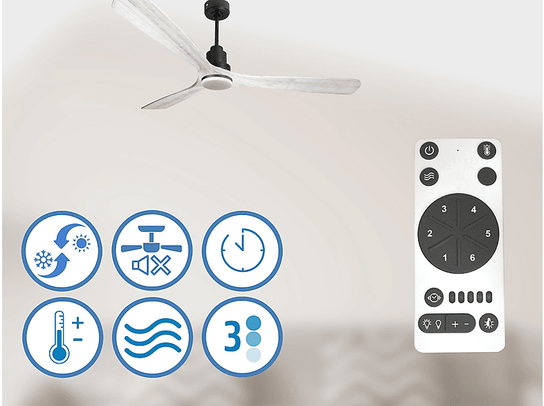 PURLINE MadeiraD166C04LED64646 — Ventilador de techo, 18 W, 6 velocidades, Negro, vista 6