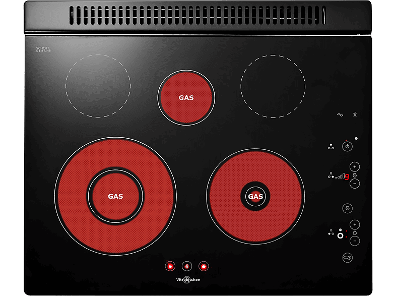VITROKITCHEN 401TGNA — Placa de gas, 510 mm, Negro, 3 zonas