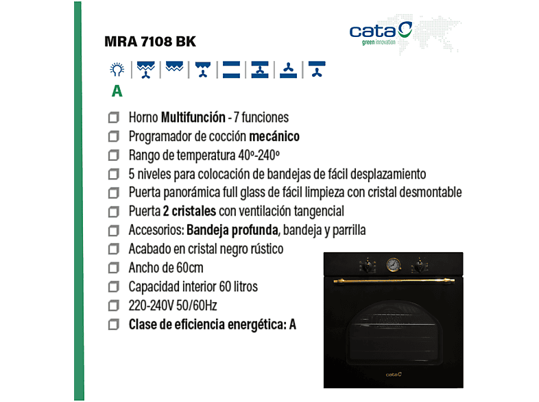 CATA 07035409 — Horno multifunción, Integrable, Hidrolítica, 59,6 cm, Negro, vista 10