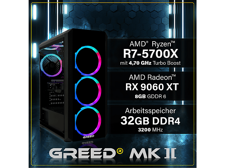 GREED MK2 AMD | Gaming Ordenador / Computer — PC Gaming, 32 GB RAM, 1000 GB SSD, Negro, AMD Ryzen 7 5700X, vista 3