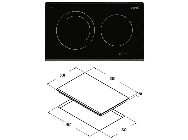 CATA IB 2 PLUS BK — Placa de inducción, 590 mm, Negro, 2 zone(s) zonas, vista 3