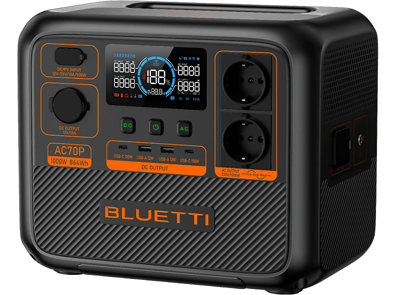 BLUETTI AC70P — Estación de energía, 2*1000W (Imagen 2700W), 864Wh, EB70 actualizado