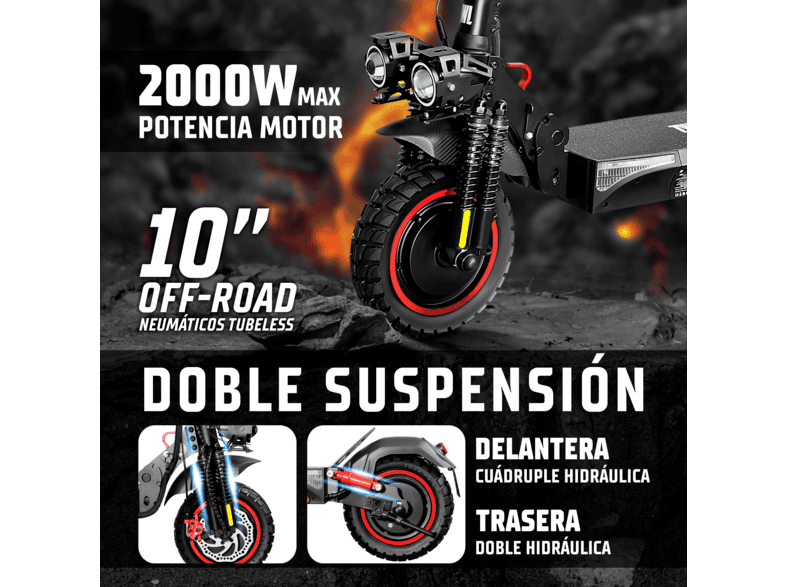 ZWHEEL ZRino Duo Max — Patinete eléctrico, Pot. máx. 2000 W, Carga máx. 120 kg, 20000 mAh, 70 km autonomía, vista 3