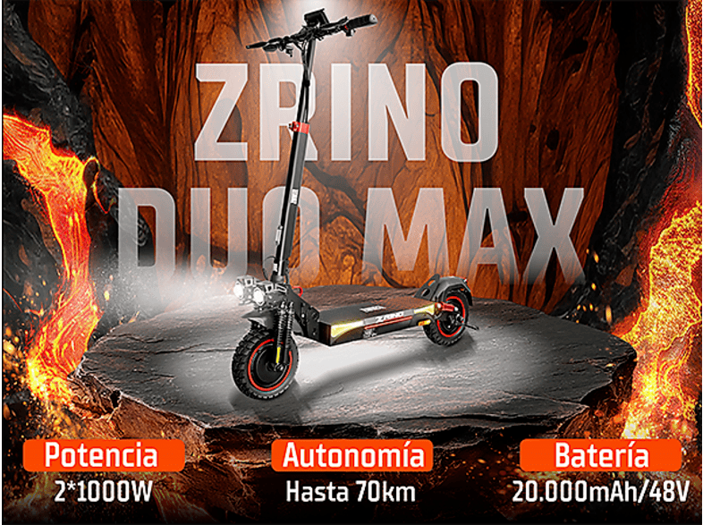 ZWHEEL ZRino Duo Max — Patinete eléctrico, Pot. máx. 2000 W, Carga máx. 120 kg, 20000 mAh, 70 km autonomía, vista 6