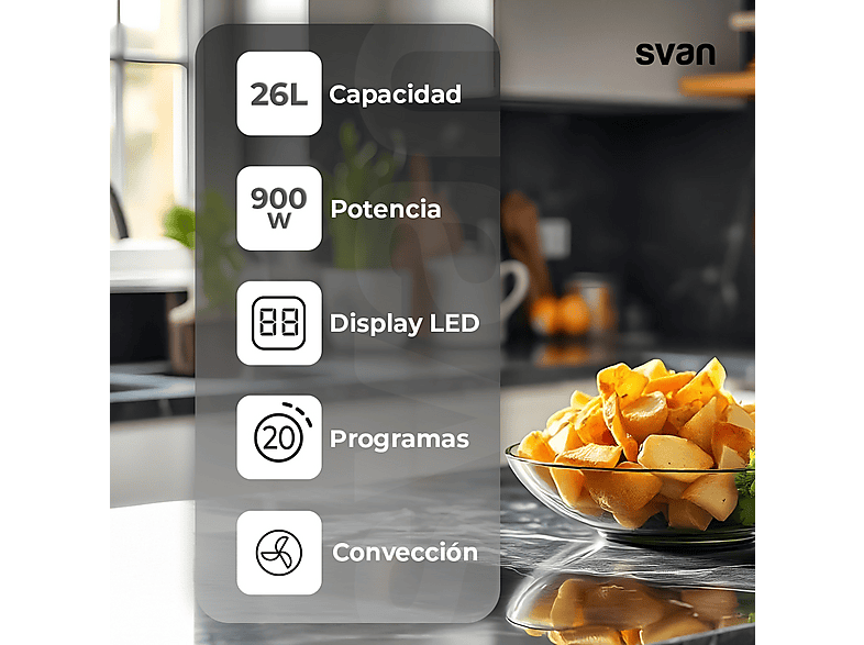 SVAN SVASVMW270CVN — Microondas libre instalación, 900 W, Inox, 5 potencia, 26 l, vista 5