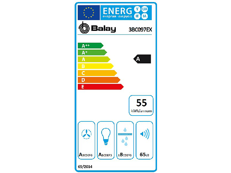 BALAY 3BC097EX — Campana decorativa, 756 m³/h, 90 cm, Inox, Control electrónico, vista 6