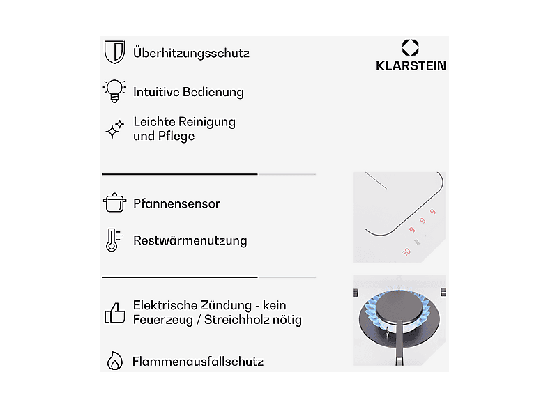 KLARSTEIN MultiChef inducción — Placa de gas, 60 cm, Blanco, 4 zonas, vista 4