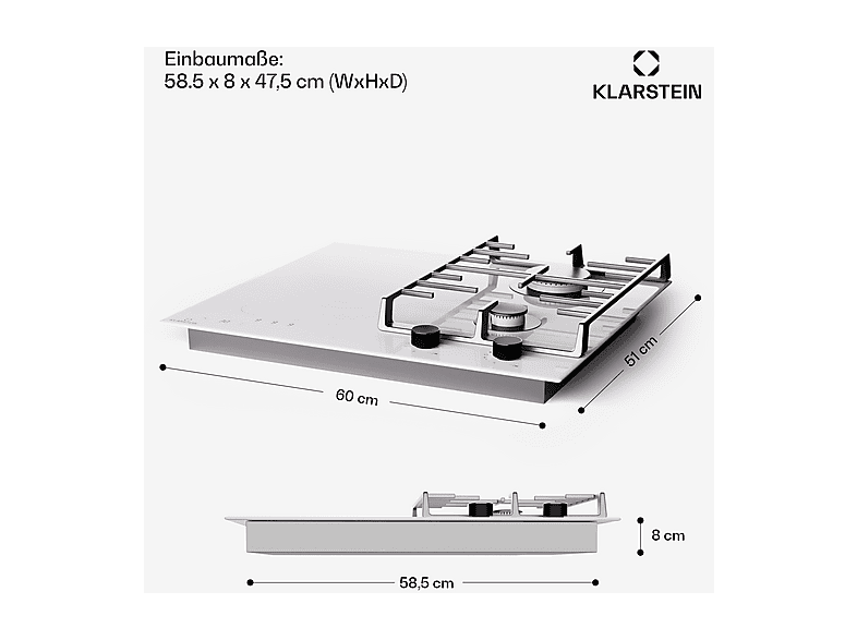 KLARSTEIN MultiChef inducción — Placa de gas, 60 cm, Blanco, 4 zonas, vista 7