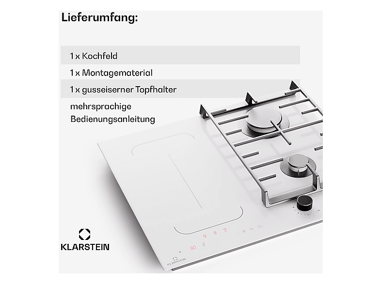 KLARSTEIN MultiChef inducción — Placa de gas, 60 cm, Blanco, 4 zonas, vista 8