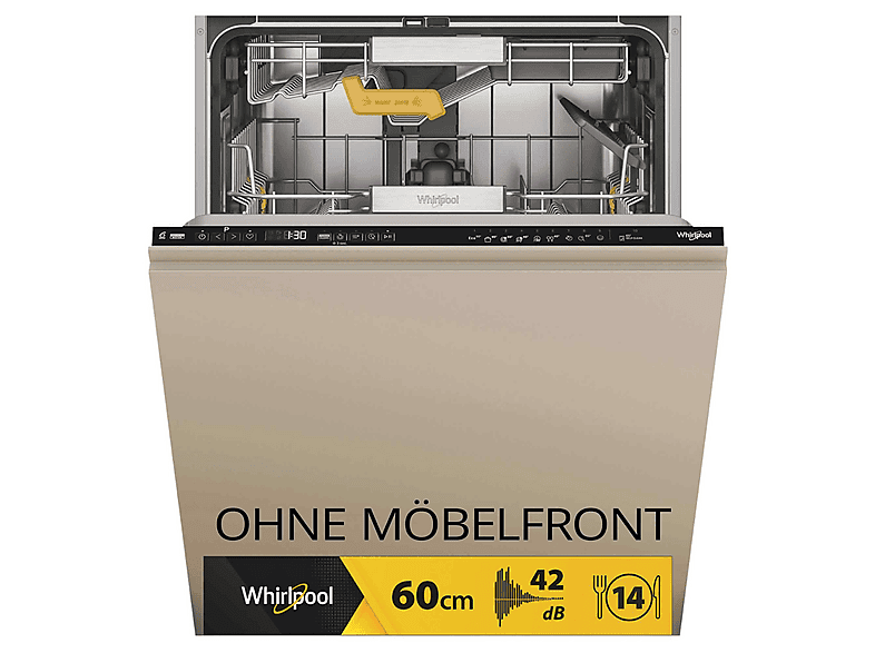 WHIRLPOOL WHIW8IHP42LSC — Lavavajillas integrable 60 cm, 14 servicios, 10 programas, 59,80 cm, Inox
