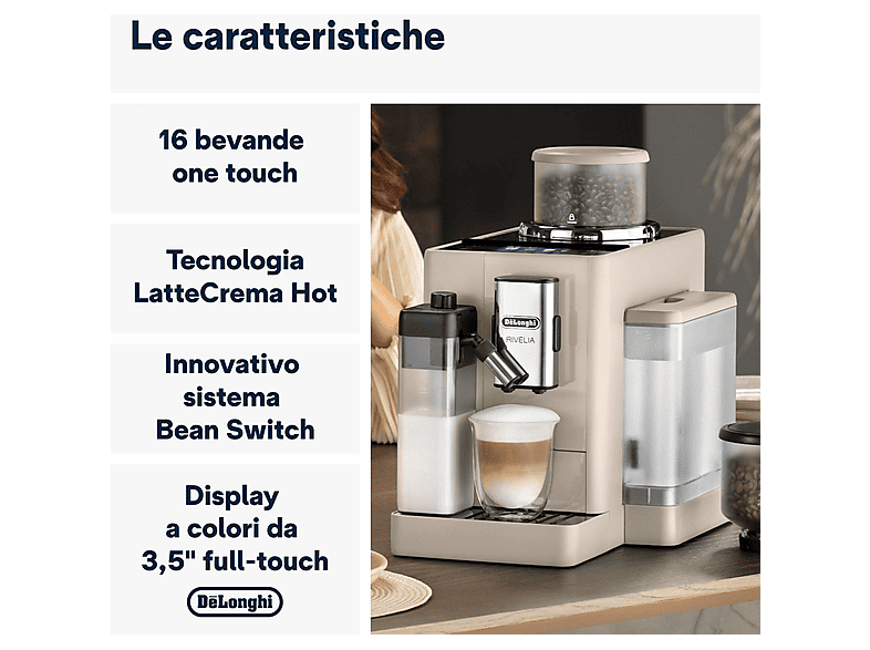 DELONGHI EXAM440.55.BG MILK- RIVELIA BEIGE — Cafetera superautomática, 1450 W, 19 bar, 0,7 l, 2 tazas, vista 2