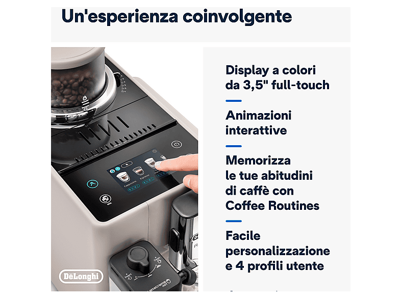 DELONGHI EXAM440.55.BG MILK- RIVELIA BEIGE — Cafetera superautomática, 1450 W, 19 bar, 0,7 l, 2 tazas, vista 6
