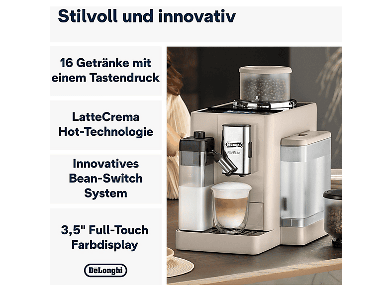 DELONGHI EXAM440.55.BG MILK- RIVELIA BEIGE — Cafetera superautomática, 1450 W, 19 bar, 0,7 l, 2 tazas, vista 7