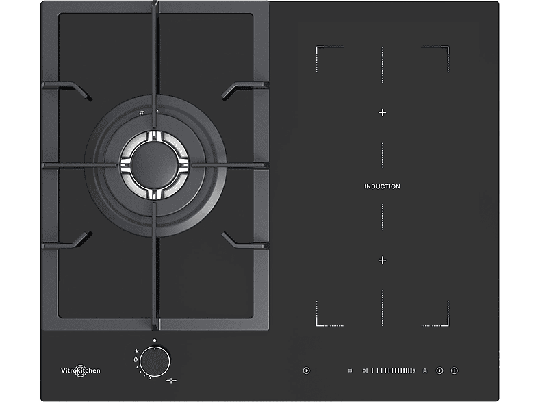 VITROKITCHEN VG611NB con placa de inducción — Placa de gas, 58 cm, 3 zonas, negro