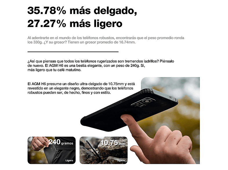 AGM H6 4G — Smartphone, Gris, 256 GB, 8 GB RAM, 4900 mAh, vista 3