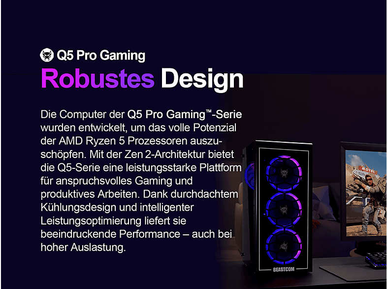 BEASTCOM Q5 Pro Gaming — PC Gaming, 16 GB RAM, 1 TB SSD, Negro, AMD Ryzen™ 5 4500, vista 6