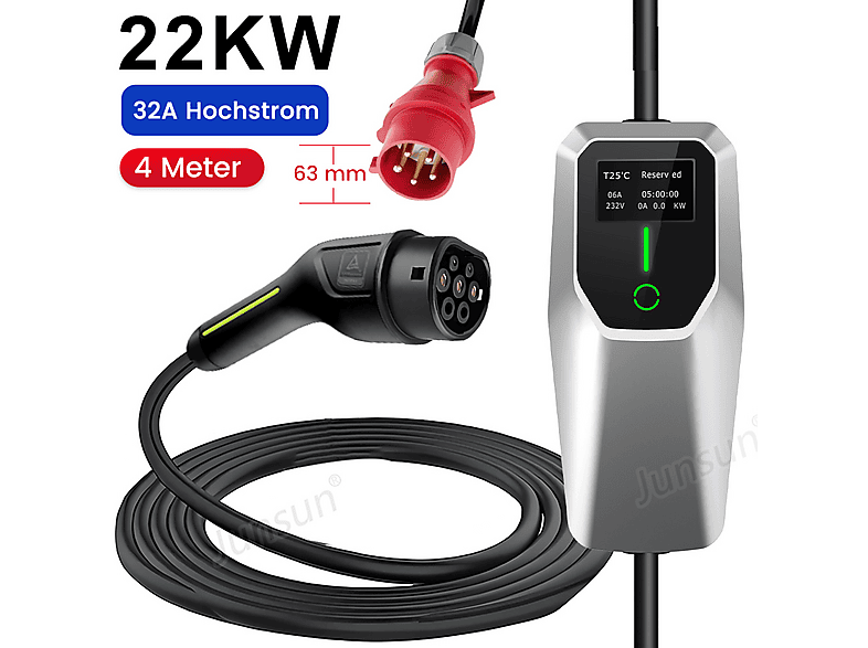 HEXINEX 22kW [3-Fases|5 m|6-32A] — Cargadores vehículos eléctricos, Black