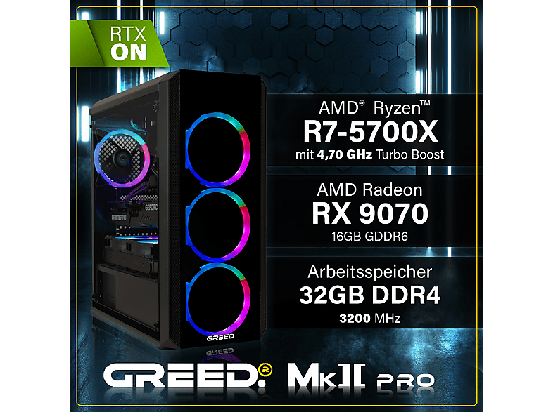 GREED MK2 Power AMD | Gaming Ordenador / Computer — PC Gaming, 32 GB RAM, 2 TB SSD, Negro, AMD Ryzen 7 5700X, vista 3