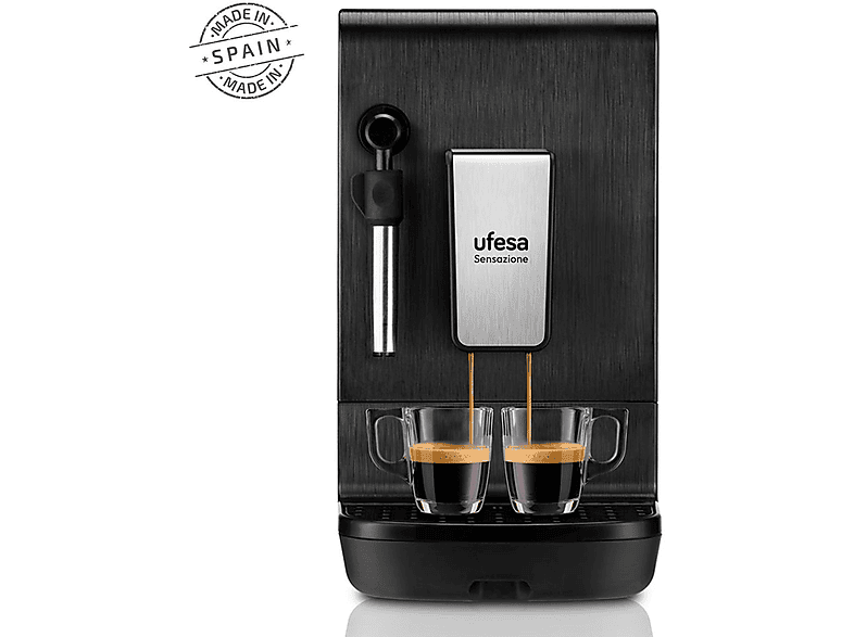 UFESA Sensazione — Cafetera superautomática, 1550 W, 20 bar, Negro y Plata