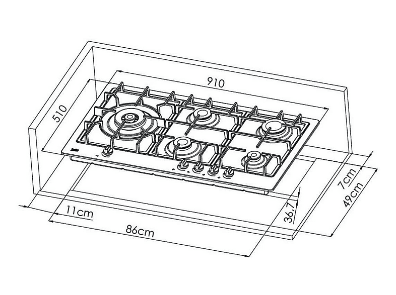 BEKO HIML 95225 SXE — Placa de gas, Metano, 91 cm, 5 zonas, Acero inoxidable, vista 7