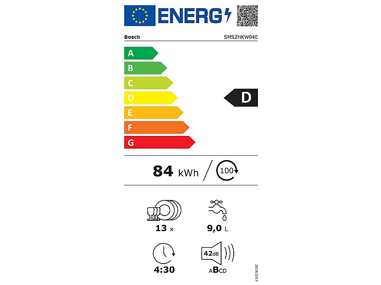 BOSCH SMS2HKW04E 13 juegos Acero Inoxidable — Lavavajillas libre instalación 60 cm, 13 servicios, 6 programas, 600 mm, White, vista 9