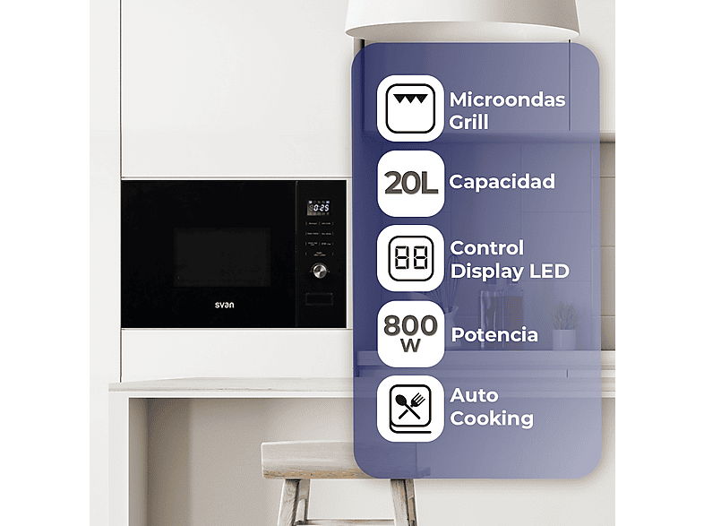 SVAN SMWI2800DGN — Microondas, 1 kW, 5 potencia, 20 l, vista 6