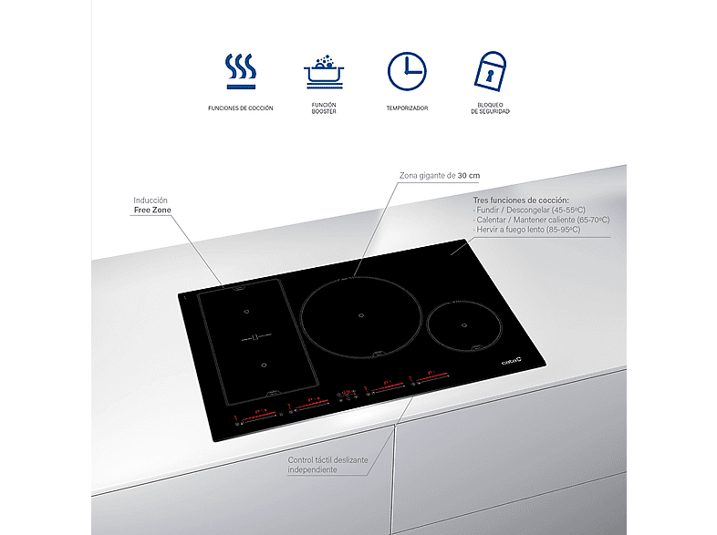 CATA 308606334 — Placa de inducción, 800 mm, Negro, 4 zonas, vista 4