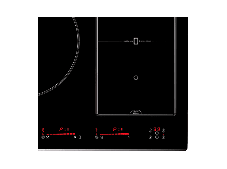CATA 08024402 — Placa de inducción, 900 mm, 5 zonas, Negro., vista 4