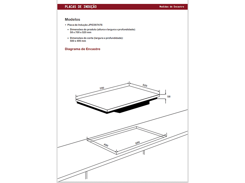 JOCEL 5601774007476 — Placa de inducción, 70 cm, Negro, 4 zonas, vista 2