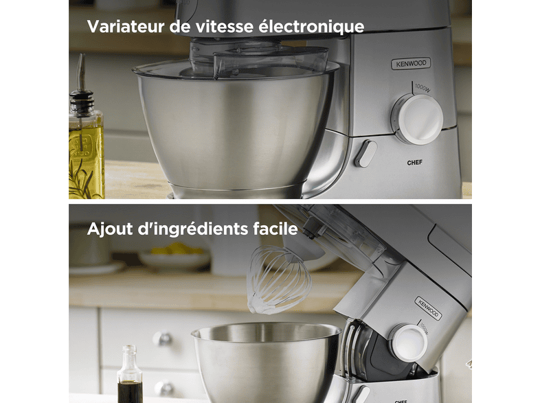 KENWOOD CHEF KVC3100S — Robot amasador, 1000 W, Plata, 4,6 l, vista 6