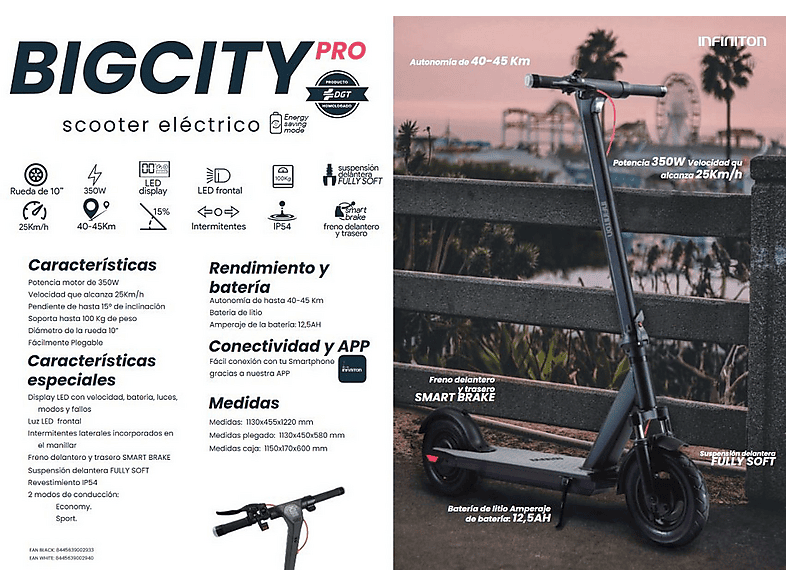 INFINITON BIGCITY PRO NEGRO HOMOLOGADO — Patinete eléctrico, Pot. máx. 350 W, Carga máx. 100 kg, vista 3