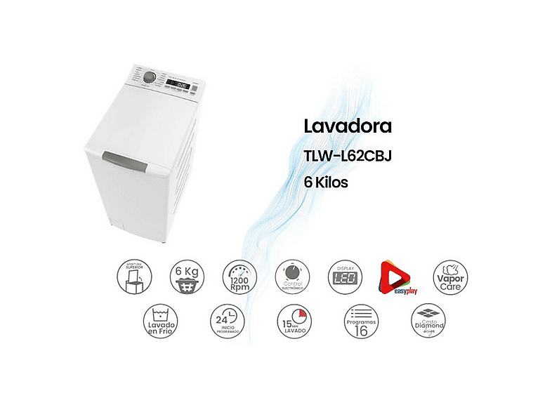 INFINITON TLW-L62CBJ — Lavadora carga superior, 6 kg, 16 programas, Blanco, vista 4