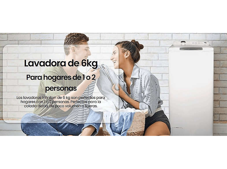 INFINITON TLW-L62CBJ — Lavadora carga superior, 6 kg, 16 programas, Blanco, vista 5