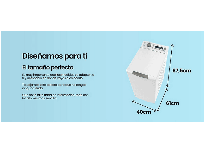 INFINITON TLW-L62CBJ — Lavadora carga superior, 6 kg, 16 programas, Blanco, vista 6