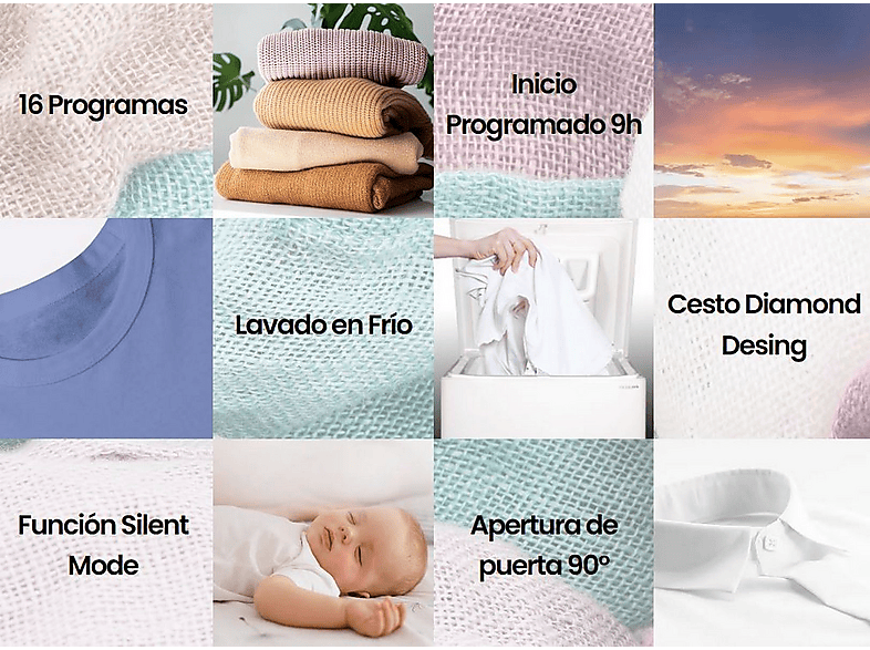 INFINITON TLW-L62CBJ — Lavadora carga superior, 6 kg, 16 programas, Blanco, vista 8