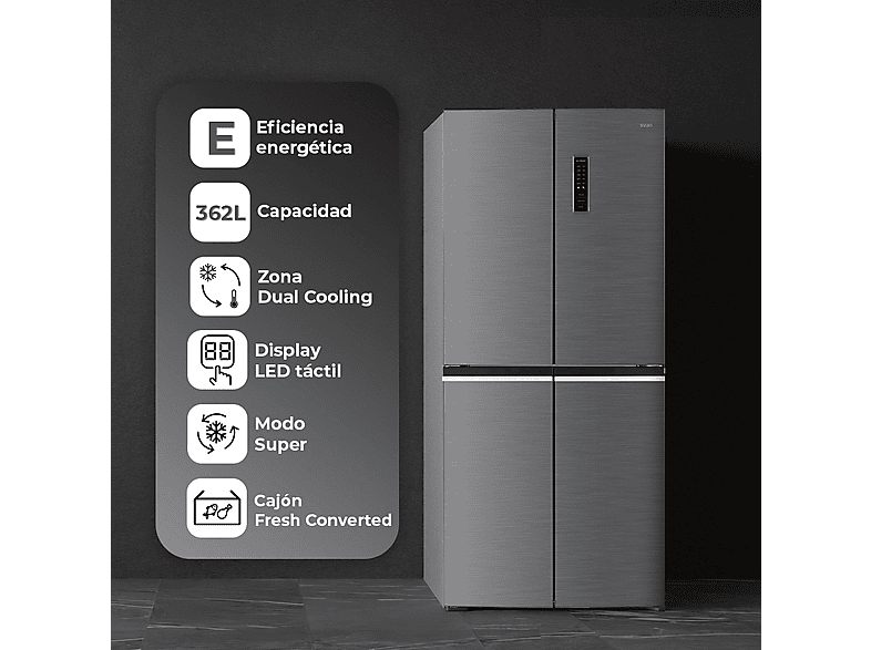 SVAN S418800ENFX — Frigorífico americano, Altura 180 cm, No Frost, 125 Litros, Capacidad 362 l, vista 4