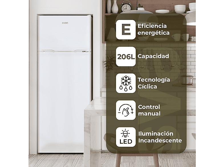 SVAN SF145501E — Frigorífico dos puertas, Cíclico, Altura 1430 mm, Blanco, Capacidad 206 l, vista 4
