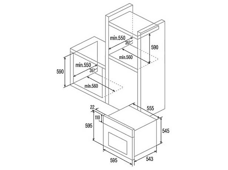 CATA MDS 8008 X — Horno multifunción, Integrable, 59,5 cm, 80 l, Acero inoxidable, vista 2