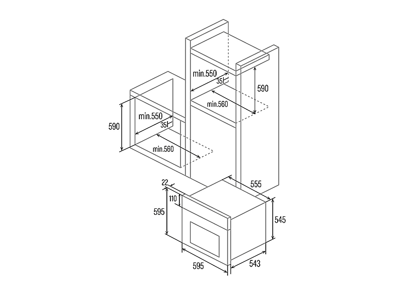 CATA MDS 8008 X — Horno multifunción, Integrable, 59,5 cm, 80 l, Acero inoxidable, vista 3